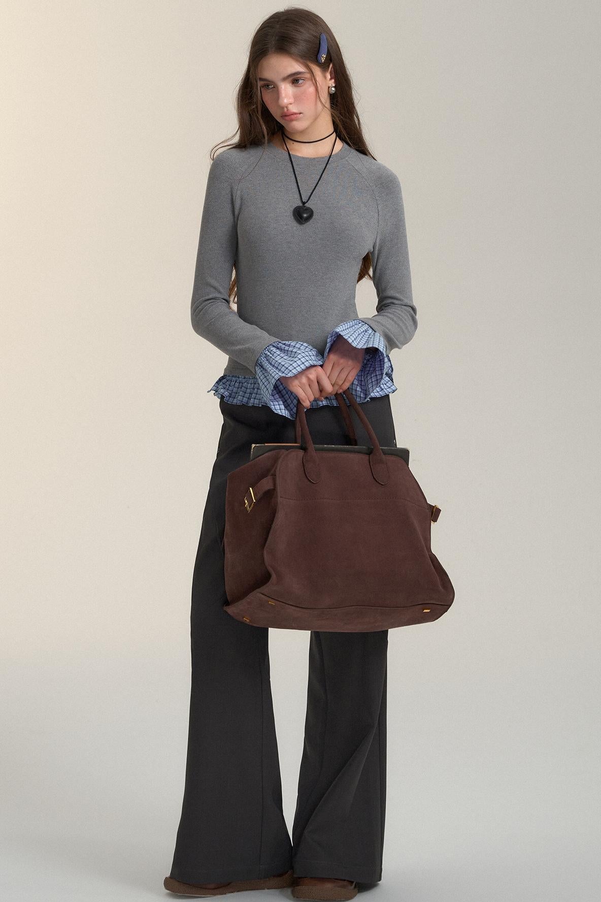 Check-Panelled Long-Sleeve Top