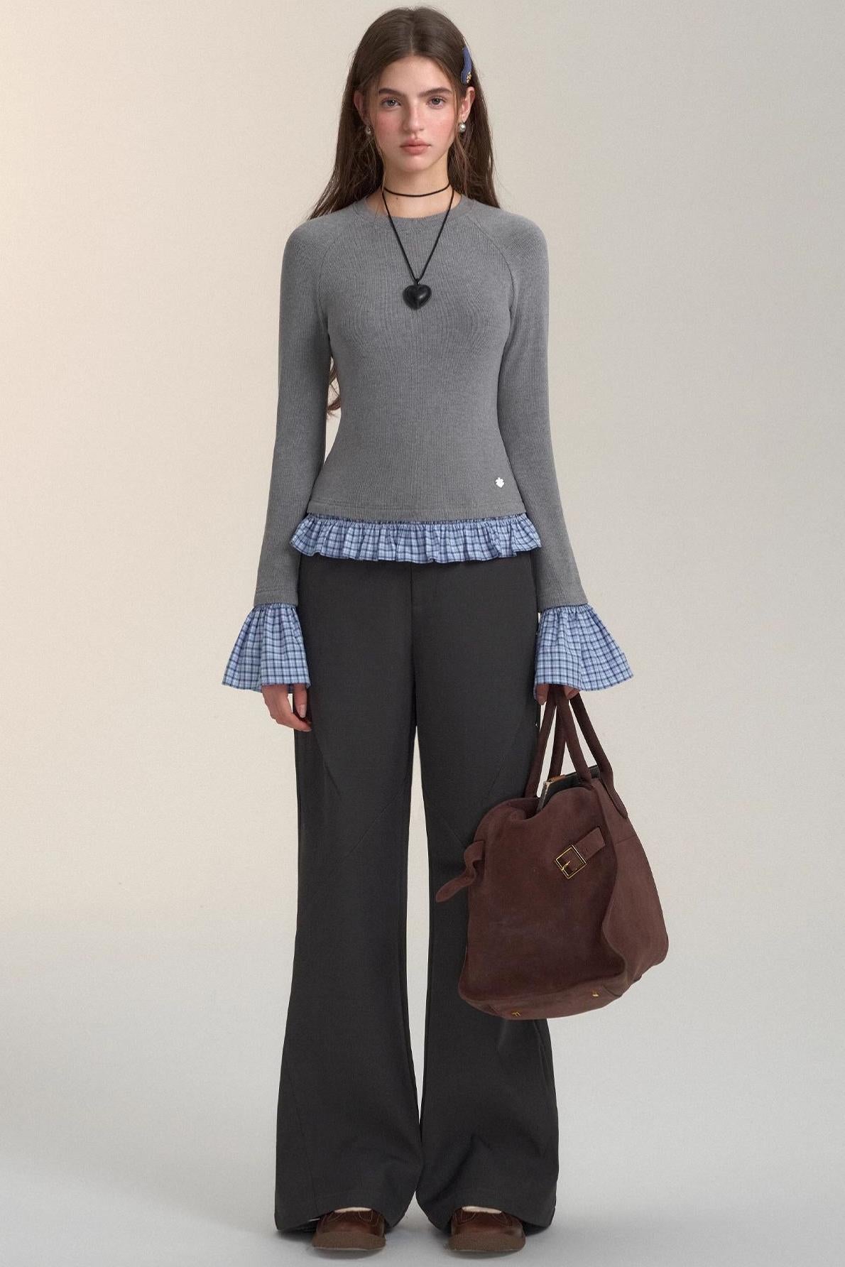 Check-Panelled Long-Sleeve Top