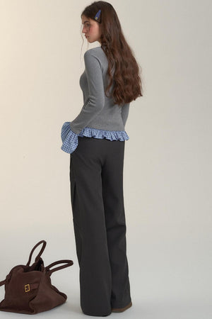 Check-Panelled Long-Sleeve Top