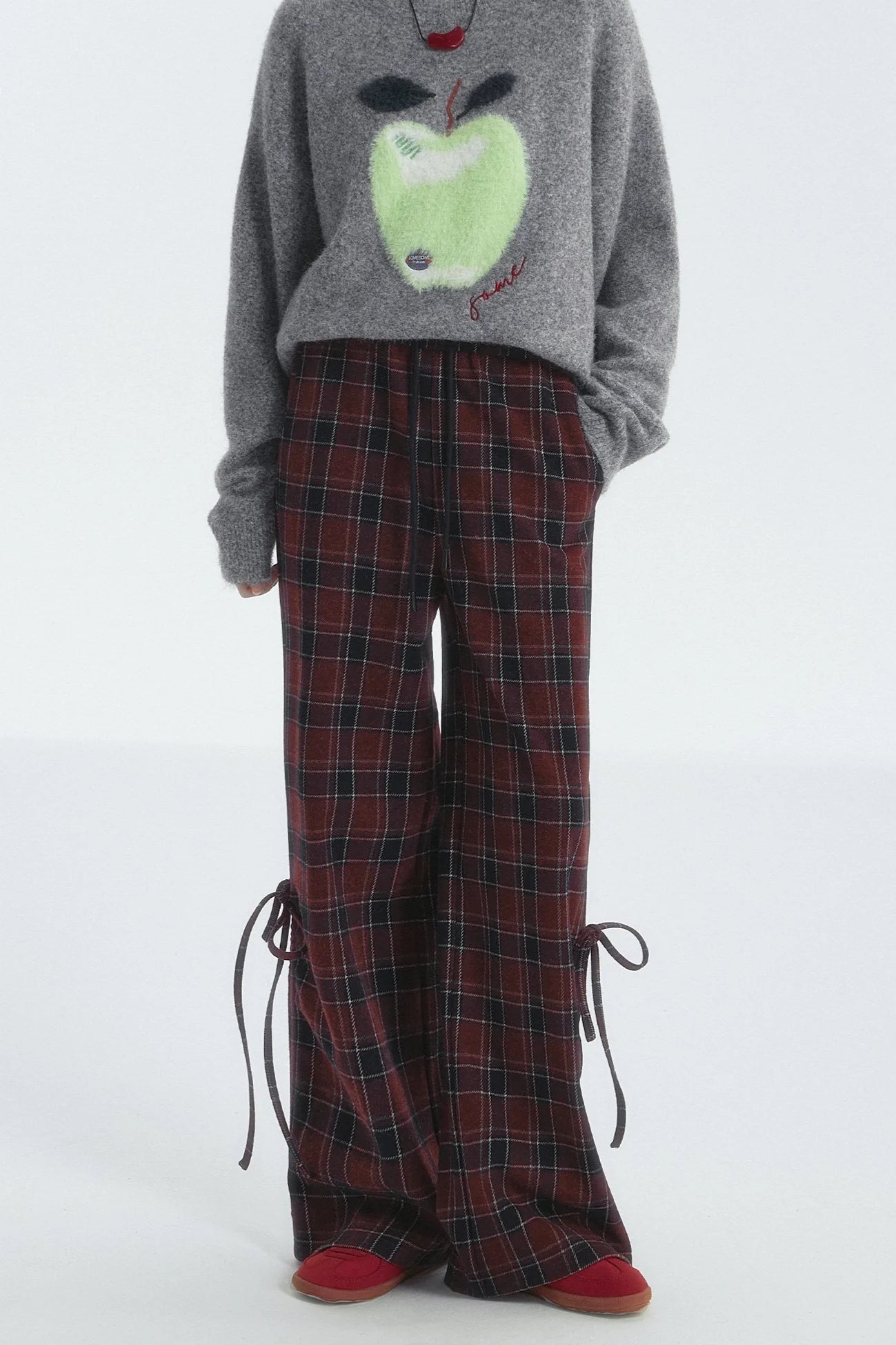 Checked Drawstring Bow Trousers