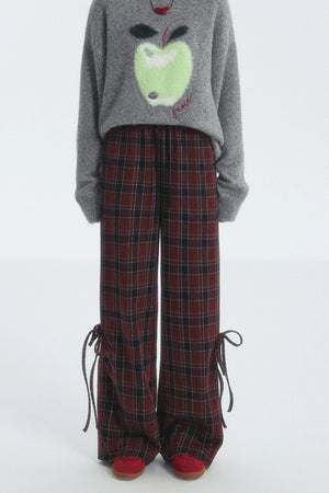 Checked Drawstring Bow Trousers