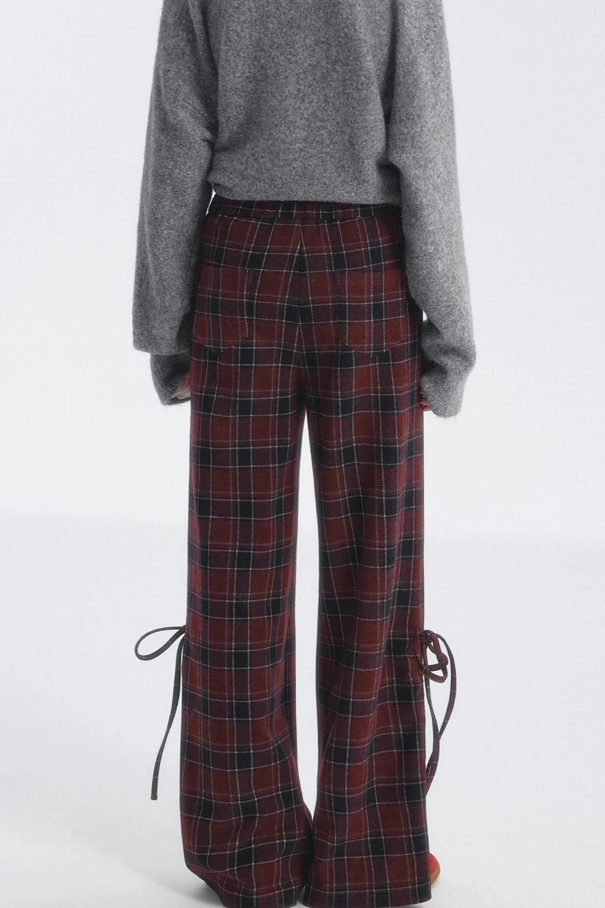Checked Drawstring Bow Trousers