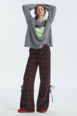 Checked Drawstring Bow Trousers