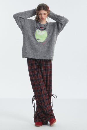 Checked Drawstring Bow Trousers