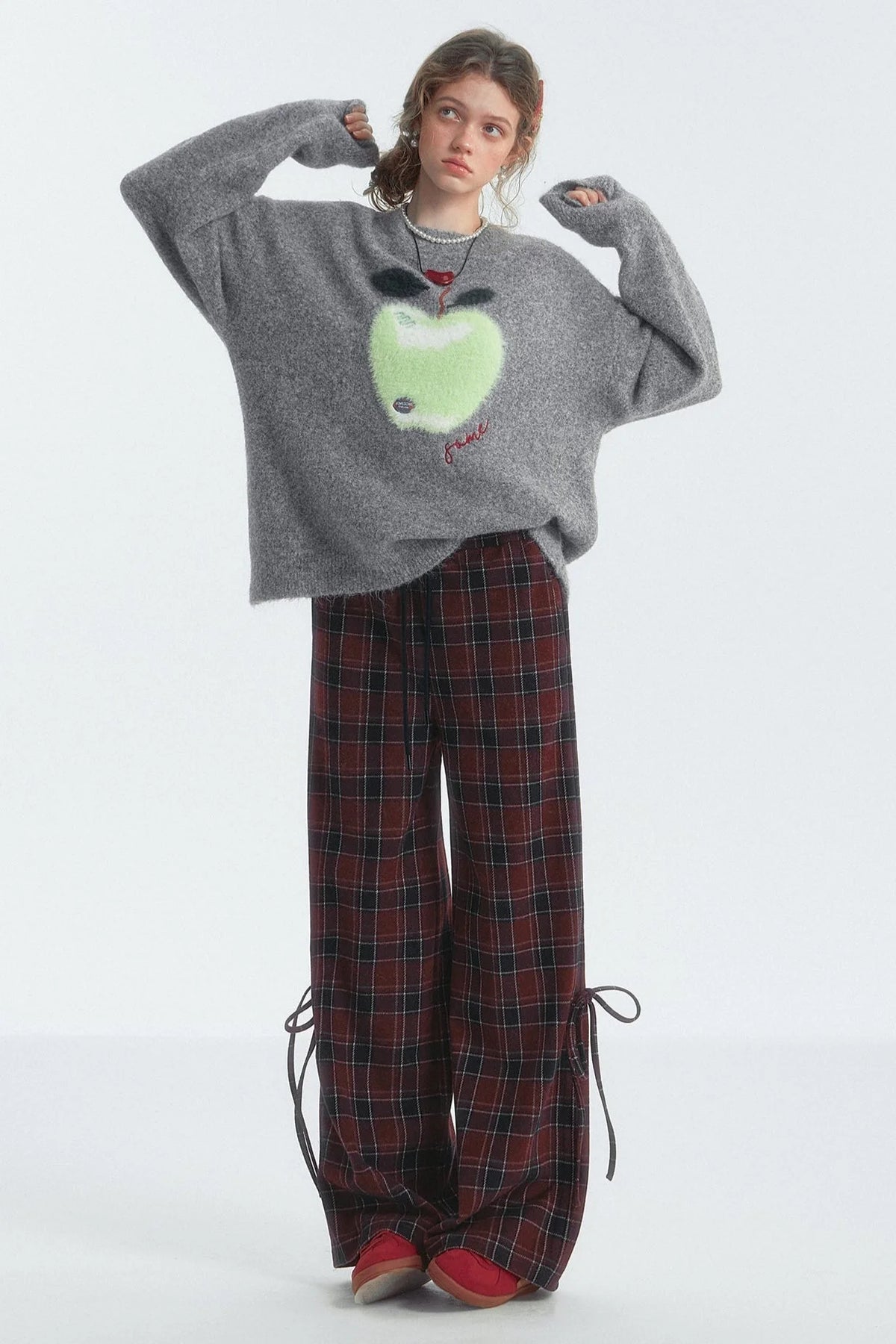 Checked Drawstring Bow Trousers