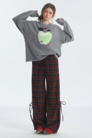 Checked Drawstring Bow Trousers