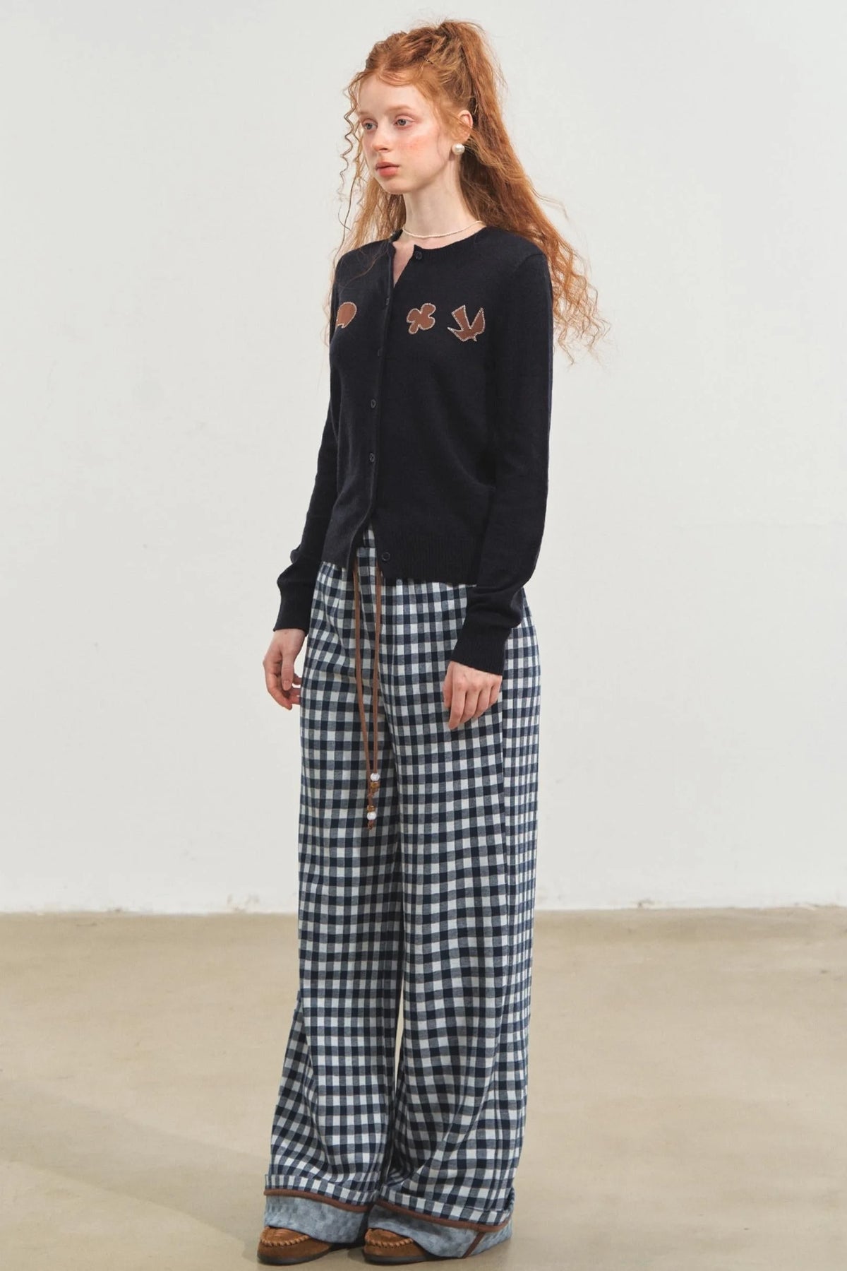 Checkerboard Wide-Leg Trousers