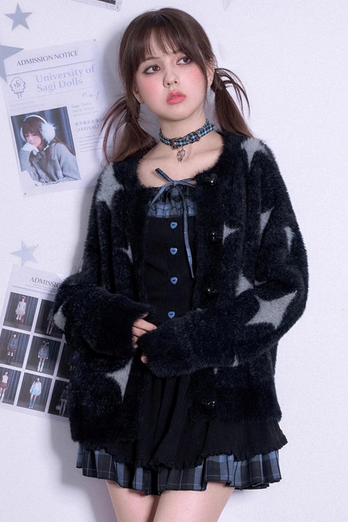 Checkered Long Sleeve Knit Dress