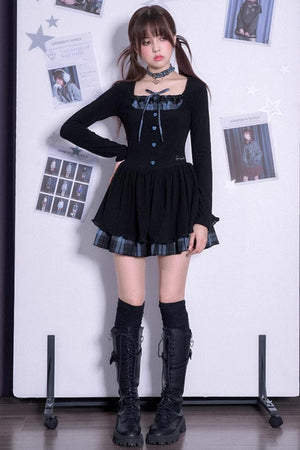 Checkered Long Sleeve Knit Dress