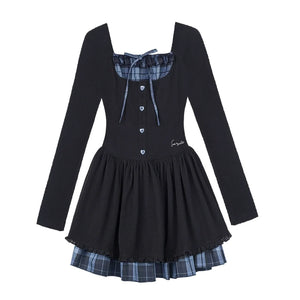 Checkered Long Sleeve Knit Dress