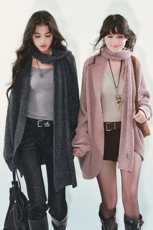 Chenille Knit Scarf Cardigan