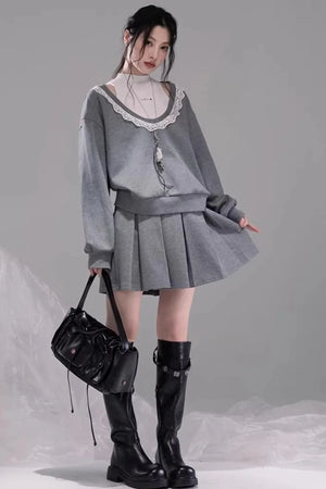 Chenwu Gray Pleated Three-Piece Set
