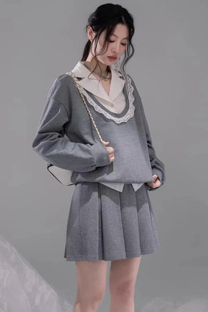 Chenwu Gray Pleated Three-Piece Set