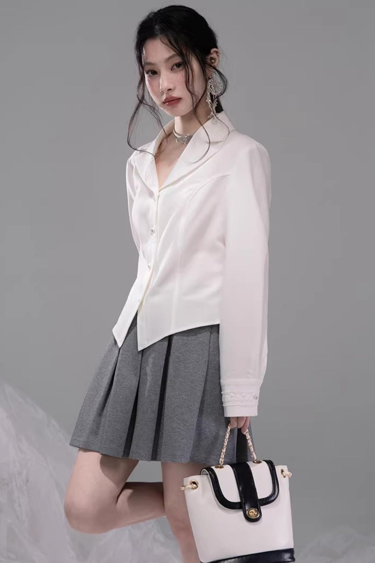 Chenwu Gray Pleated Three-Piece Set
