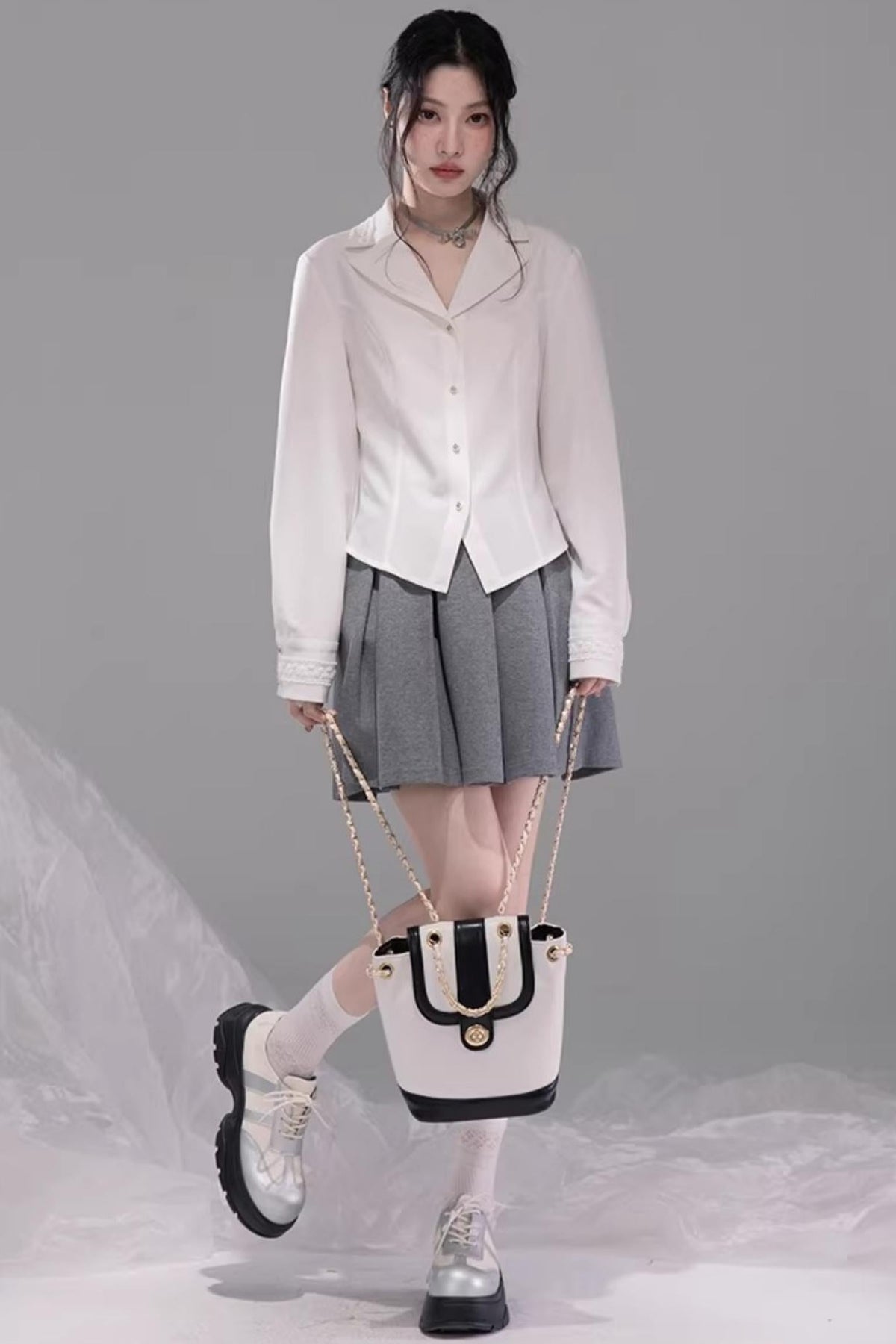 Chenwu Gray Pleated Three-Piece Set