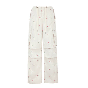 Cherry embroidered cargo pants