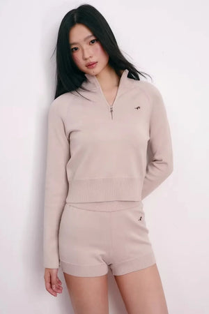 Cherry Embroidery Half-Zip Top Set-Up