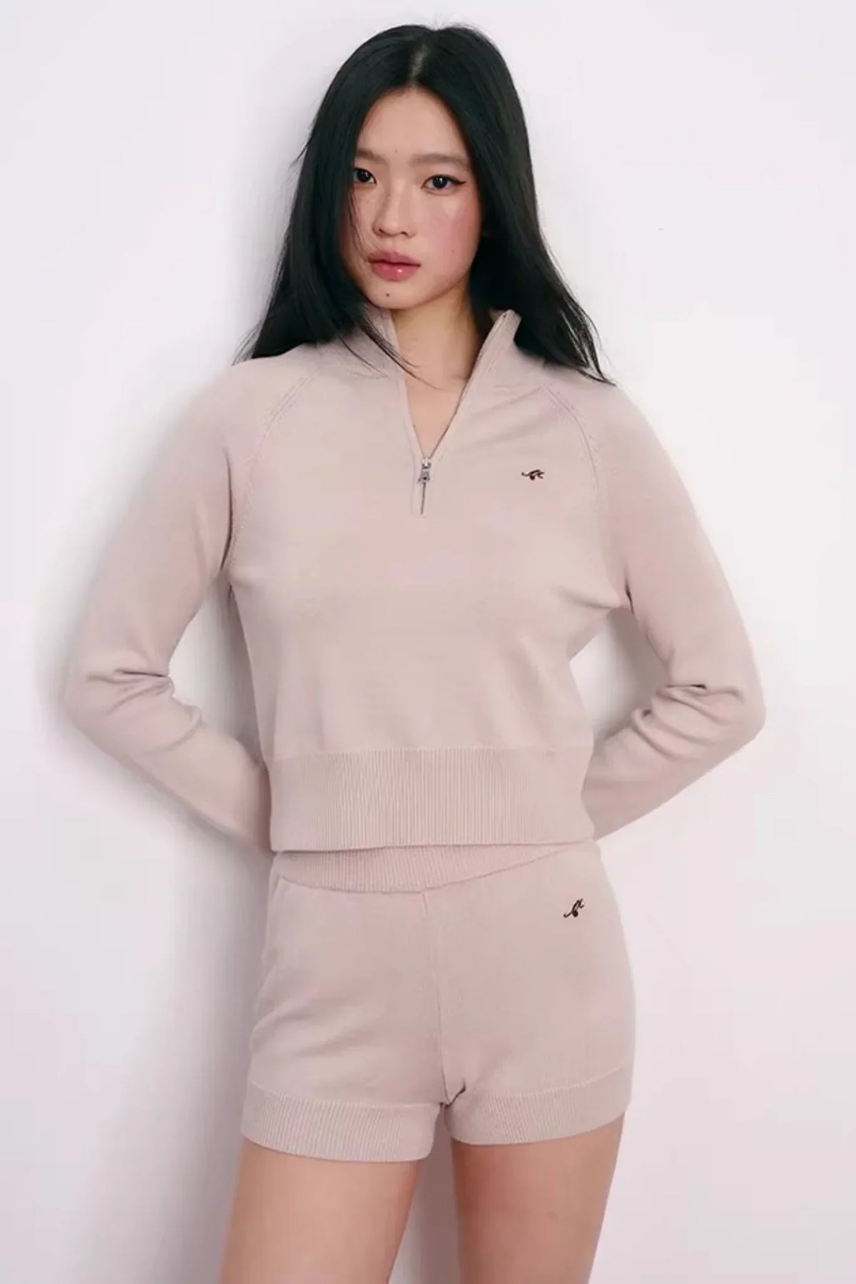 Cherry Embroidery Half-Zip Top Set-Up