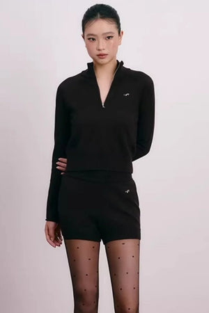 Cherry Embroidery Half-Zip Top Set-Up