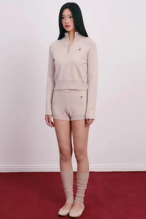 Cherry Embroidery Half-Zip Top Set-Up