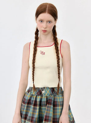 Cherry Lace Embroidered Knit Vest Top