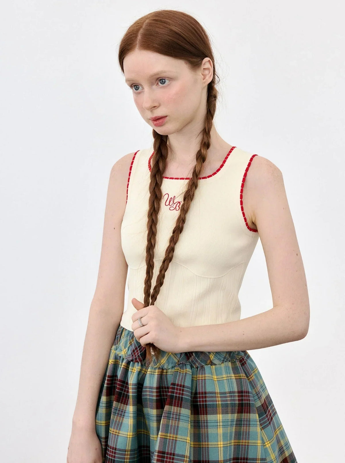 Cherry Lace Embroidered Knit Vest Top
