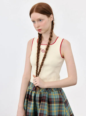 Cherry Lace Embroidered Knit Vest Top