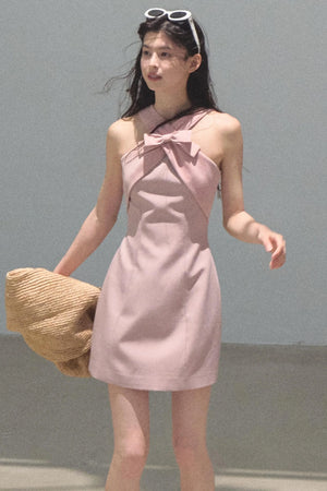Cherry Melon Sleeveless Halterneck A-Line Dress
