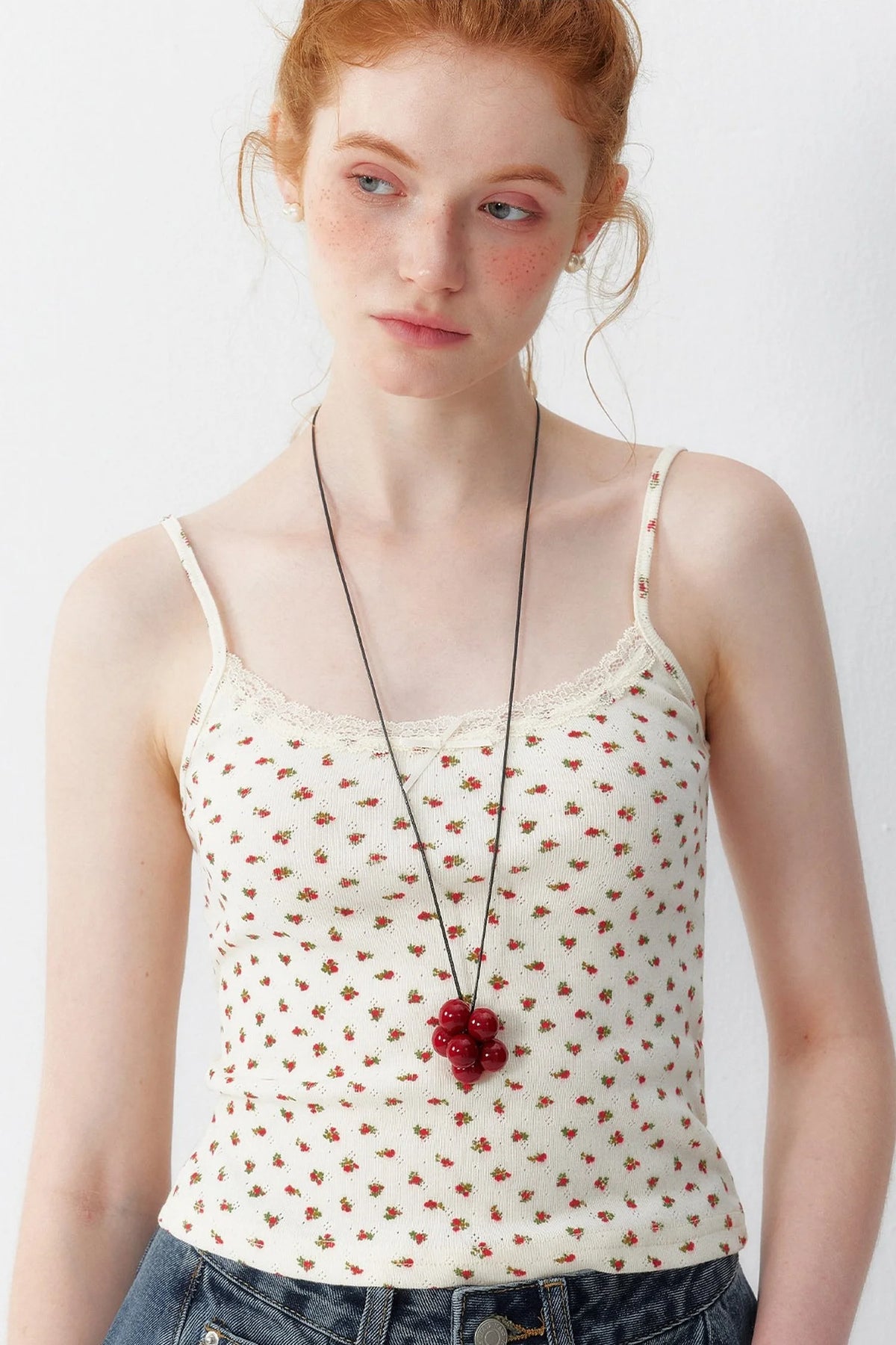 Cherry Print Cotton Lace Camisole