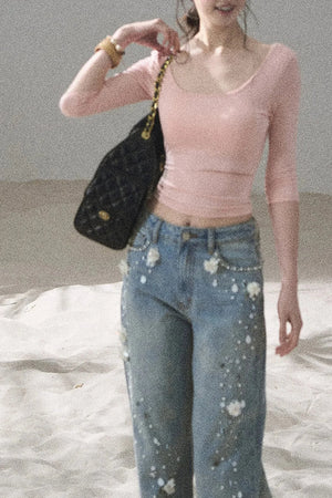 Chest Pad Long Sleeve Top