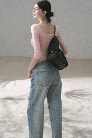 Chest Pad Long Sleeve Top