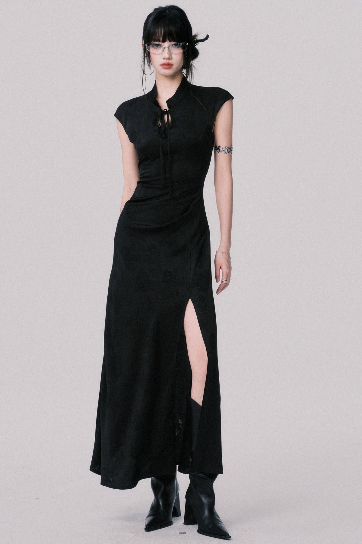 Chic Black Jacquard Dress