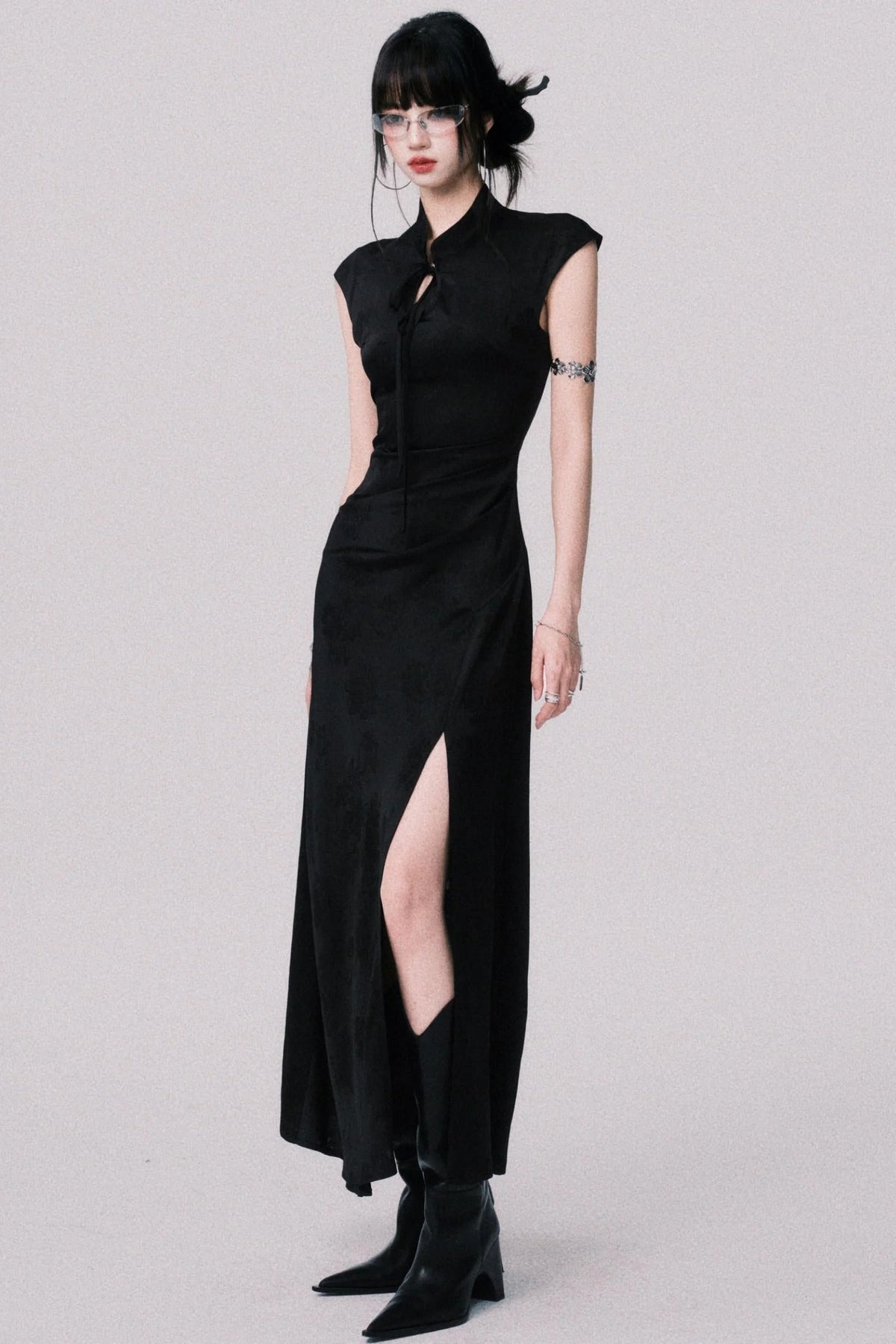 Chic Black Jacquard Dress