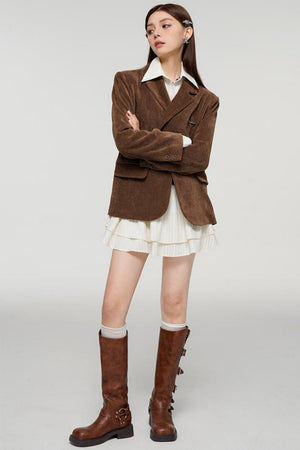 Chic Brown Corduroy Blazer