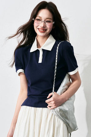 Chic Color-Block Polo Tee
