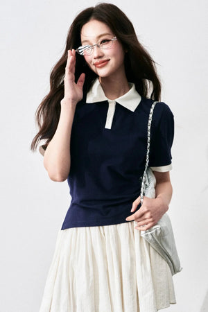 Chic Color-Block Polo Tee