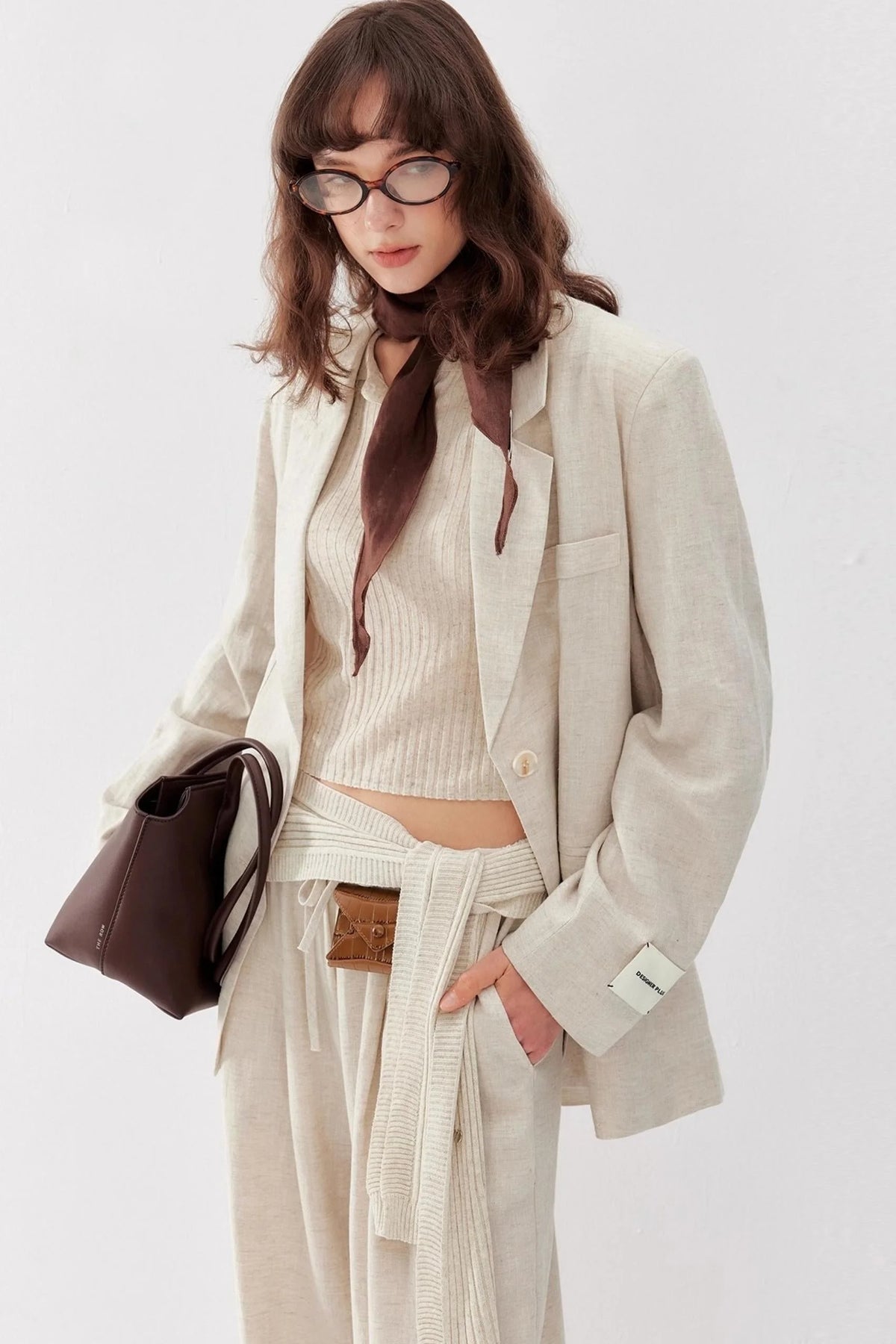 Chic Linen-Cotton Blazer & Wide Leg Pant Set-Up