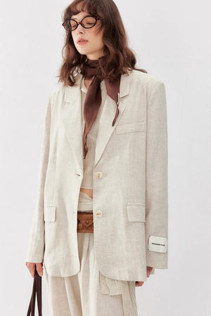 Chic Linen-Cotton Blazer & Wide Leg Pant Set-Up