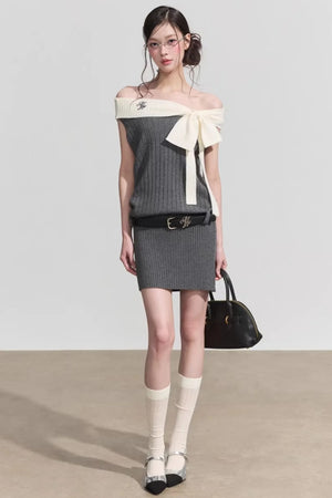 Chic One-Shoulder Bow Tie Mini Dress