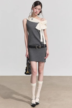 Chic One-Shoulder Bow Tie Mini Dress