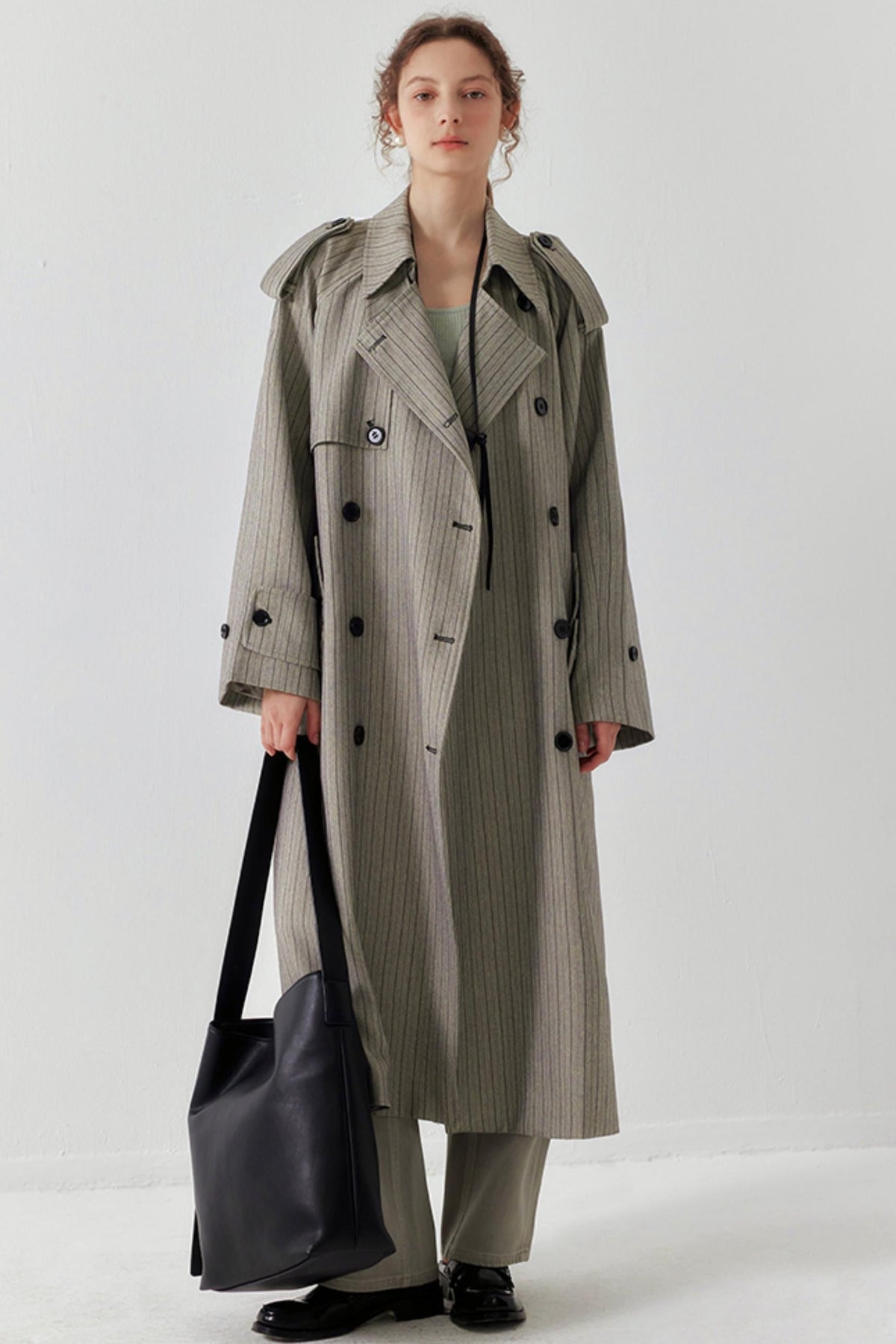 Chic Striped Lapel Trench Coat