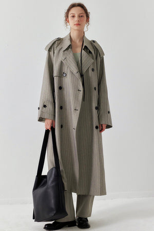 Chic Striped Lapel Trench Coat
