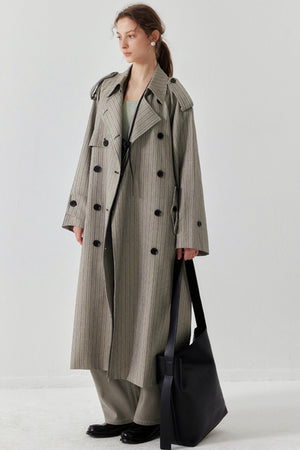 Chic Striped Lapel Trench Coat