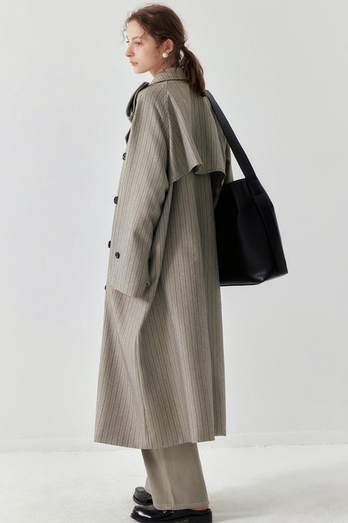 Chic Striped Lapel Trench Coat