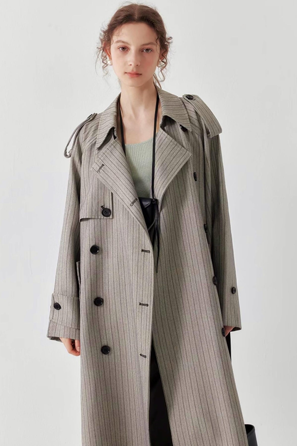 Chic Striped Lapel Trench Coat