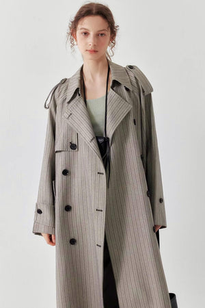 Chic Striped Lapel Trench Coat