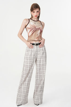 Chic White Plaid Casual Trousers