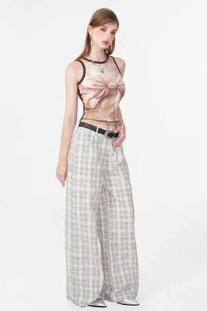 Chic White Plaid Casual Trousers