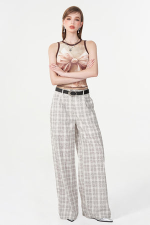 Chic White Plaid Casual Trousers