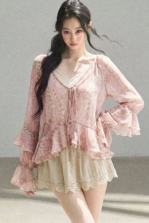 Chiffon Bell-Sleeve Blouse